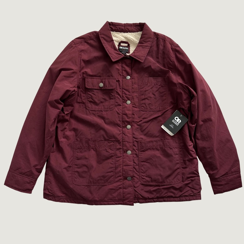 Outdoor Research Women XXL Lined Chore Jacket Burgundy Fleece Button Front *READ